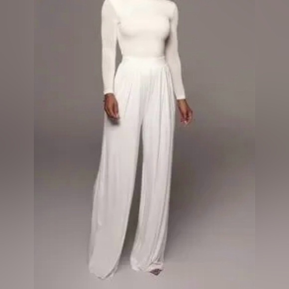 JLUXLABEL Pants - Women’s White Self-Double Layer Wide Leg Pants Large